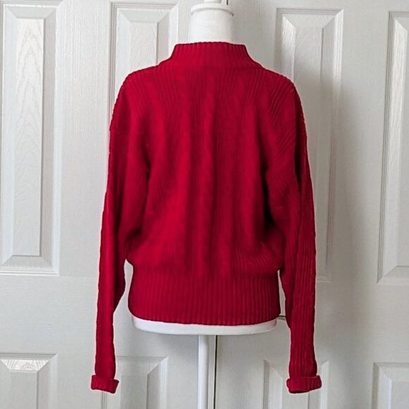 LIZ SPORT Women's Mock Turtleneck Heavyweight Cable Knit Sweater  Size M  Red - Picture 3 of 5